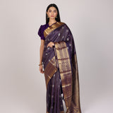 Aubergine Grid Kanjivaram Saree