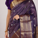 Aubergine Grid Kanjivaram Saree