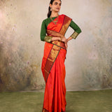 Tangerine Temple-Border Kanjivaram Saree