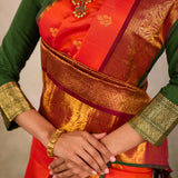 Tangerine Temple-Border Kanjivaram Saree