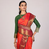 Tangerine Temple-Border Kanjivaram Saree