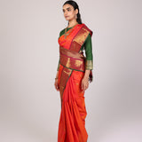 Tangerine Temple-Border Kanjivaram Saree