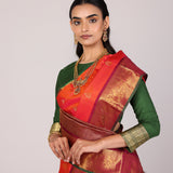 Tangerine Temple-Border Kanjivaram Saree