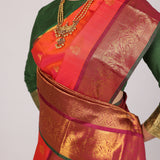 Tangerine Temple-Border Kanjivaram Saree