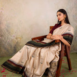 Sandstone Zigzag Khadi Tussar Saree