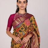 Marigold Kalamkari Bloom Saree