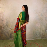 Red Garnet Wildflower Kalamkari Saree