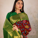 Red Garnet Wildflower Kalamkari Saree