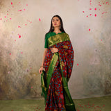 Red Garnet Wildflower Kalamkari Saree
