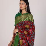 Red Garnet Wildflower Kalamkari Saree