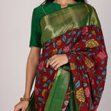 Red Garnet Wildflower Kalamkari Saree