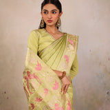 Sage Parrot Garden Saree