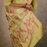 Sage Parrot Garden Saree