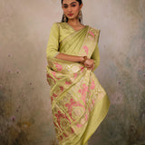 Sage Parrot Garden Saree