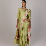 Sage Parrot Garden Saree