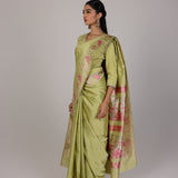 Sage Parrot Garden Saree