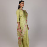 Sage Parrot Garden Saree