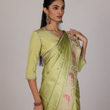 Sage Parrot Garden Saree