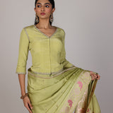 Sage Parrot Garden Saree