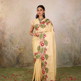 Ivory Garden Vine Embroidery Saree