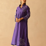 Royal Purple Russian Silk Embroidered Kurti Set