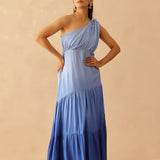 Blue Cascade Cotton Santoon Solid Dress