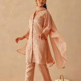 Dusty Pink Russian Silk Embroidered Kurti Set