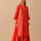 Scarlet Red Russian Silk Subtle Embroidered Kurti Set
