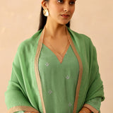 Spring Green Russian Silk Subtle Embroidered Kurti Set