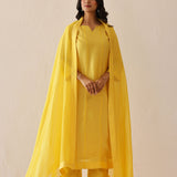 Light Lemon Yellow Russian Silk Solid Kurti Set