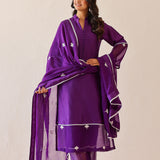 Deep Purple Russian Silk Solid Kurti Set