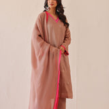 Old Rose Pink Russian Silk Subtle Embroidered Kurti Set