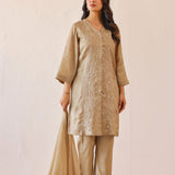 Sage Green Russian Silk Embroidered Kurti Set