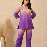 Ombre Eminence Purple Cotton Cut Work Co-Ord Set