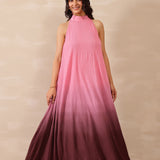 Pink Ombre Crepe Solid Gown