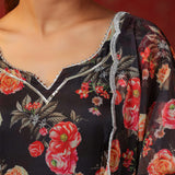 Woodsmoke Black Organza Floral Printed Anarkali Set