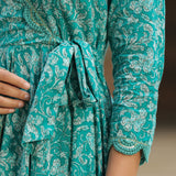 Teal Blue Cotton Floral Printed Anarkali Set