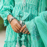 Mint Blue Silk Bandhani Printed Anarkali Set