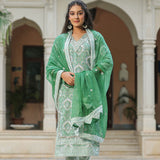 Seafoam Green Cotton Floral Printed Kurti Set