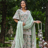 Conch Grey Cotton Floral Printed Sharara Set