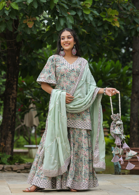 <img> Conch Grey Cotton Floral Printed Sharara Set