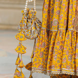 Saffron Yellow Cotton Floral Printed Anarkali Set