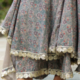 Granny Grey Cotton Floral Printed Anarkali Set