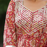 Mexican Red Cotton Floral Printed Anarkali Set