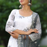 White And Grey Georgette Floral Printed Sharara Set