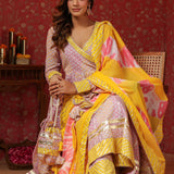 Light Lilac Cotton Floral Printed Anarkali Set