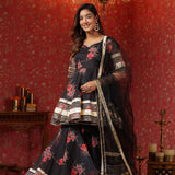 Black Organza Floral Printed Gharara Set