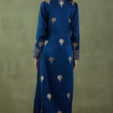 Dark Blue Floral Foil Print Straight Kurta Set