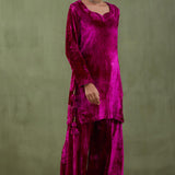 Dark Pink Velvet Short Kurta And Sharara Set