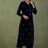 Dark Blue Velvet Straight Kurta And Pant